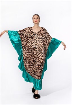 Maxi Kaftan Dress in Satin, Leopard Maxi Dress