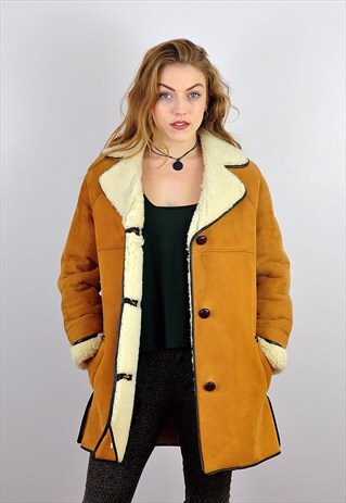 VINTAGE CARAMEL SHEEPSKIN SHEARLING COAT