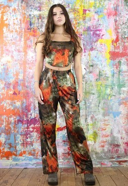 Silky Y2K Pants and Patchwork Corset Top Coord