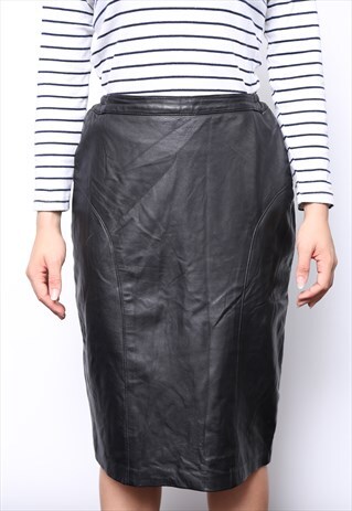 VINTAGE 80S BLACK LEATHER PENCIL SKIRT