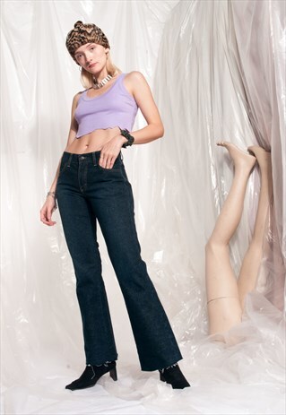 VINTAGE FLARE JEANS Y2K CROPPED MIDDLE-RISE DENIM TROUSERS