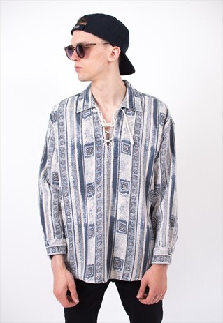 VINTAGE 90S AZTEC PRINT TEXTURED LONG SLEEVE SHIRT