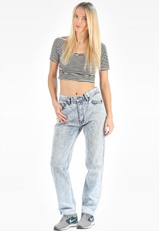 ACID WASH TAPERED MOM JEANS