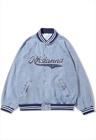 KALODIS LETTER EMBROIDERY VINTAGE DENIM JACKET