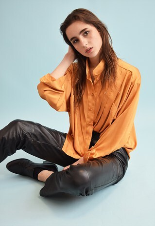 80'S RETRO MUSTARD YELLOW PLEATED OVERSIZED MOMS BLOUSE TOP