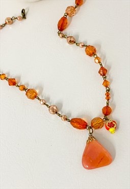 1970's Rust Toned Beaded Pomegranate Necklace