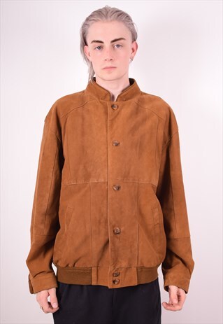 MENS VINTAGE SUEDE JACKET LARGE BROWN 90S