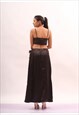 BLACK SATIN FULL SLIP PETTICOAT SIDE TIE LONG UNDER SKIRT