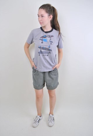 VINTAGE SKATE TSHIRT, 90S SPORT TEE, LONGBOARD PRINT