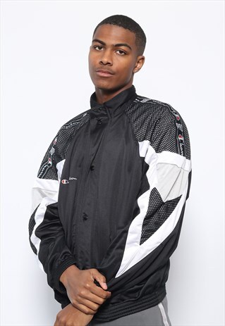VINTAGE CHAMPION TAPE LOGO TRACK JACKET BLACK