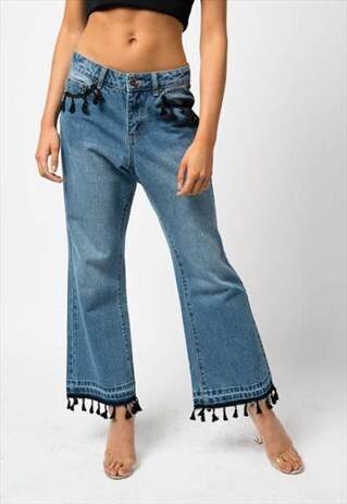 EUGENE FLARES IN STONE WASH WITH TASSELS