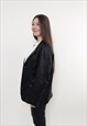 90S BLACK LEATHER TRENCH JACKET,  VINTAGE WOMEN MINIMALIST 