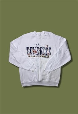 vintage white tenerife islas canarias large jumper 