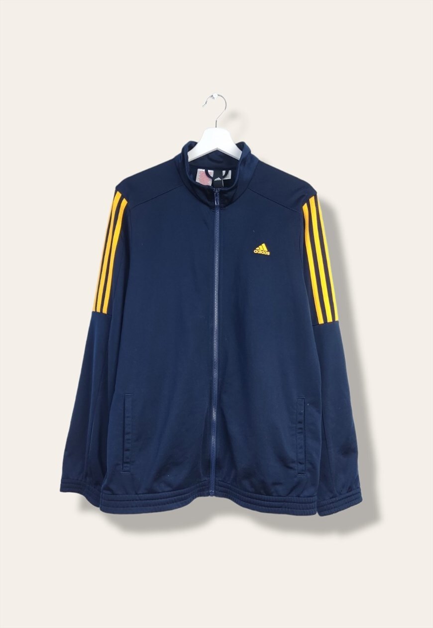 Blue adidas jacket with yellow clearance stripes