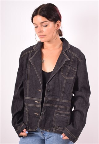 WOMENS VINTAGE DENIM JACKET XL BLACK 90S