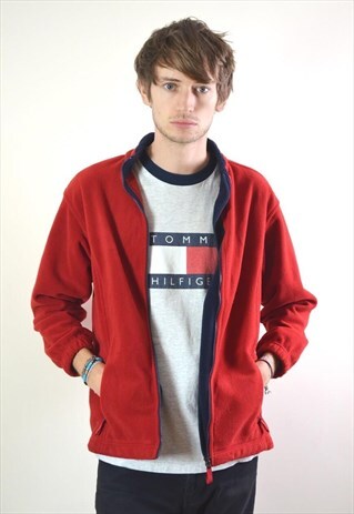 1997 ST MICHAEL VINTAGE RED & NAVY FULL ZIP FLEECE JACKET