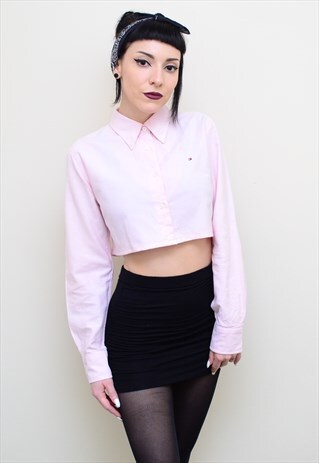 00'S RETRO BABY PINK REWORKED CROPPED TOMMY HILFIGER SHIRT
