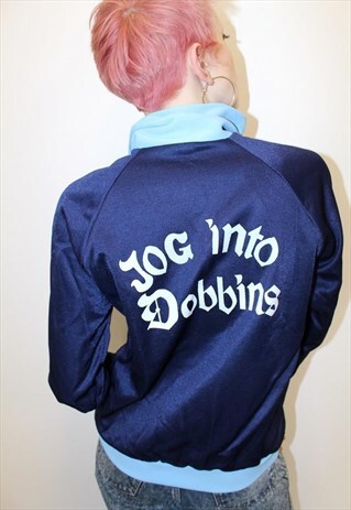 70S VINTAGE ZIP THROUGH SPORTS TOP JOGGER NAVY JACKET