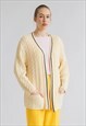 VINTAGE BOXY FIT ZIP UP CABLE KNIT YELLOW WOOL CARDIGAN M