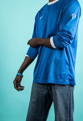 VINTAGE 1990S BLUE NIKE LONG-SLEEVED FOOTBALL SHIRT