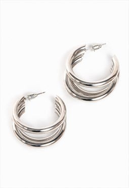 silver multilayered twisted hoop earrings