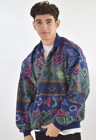VINTAGE BLUE 90S PATTERN FLEECE JUMPER