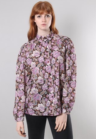VINTAGE 80S FLORAL PAISLEY PATTERNED PUFF SLEEVE BLOUSE