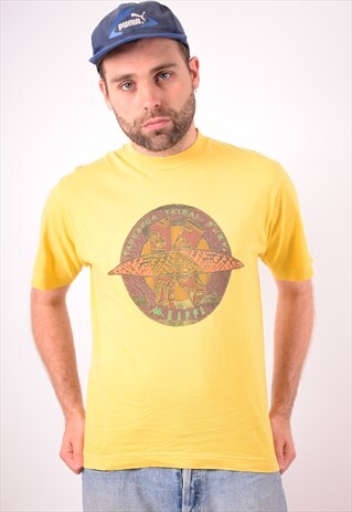KAPPA MENS VINTAGE T-SHIRT TOP MEDIUM YELLOW 90S