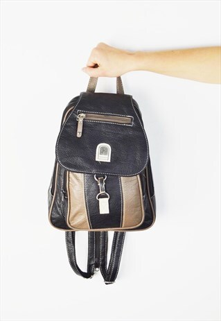 BLACK FAUX LEATHER RUCKSACK BAG