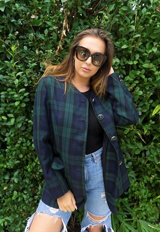 BLACK GREEN CHECK VINTAGE JACKET