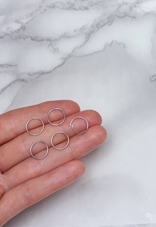 SURGICAL STEEL NOSE RING HOOP SET OF 5 TRAGUS BODY JEWELRY