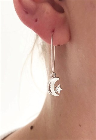 MOON HOOP EARRINGS, HOOP EARRINGS, SPACE LOVER, SILVER MOON
