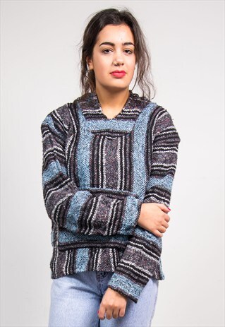 VINTAGE 90'S BLUE STRIPE GRUNGE STYLE BAJA HOODIE