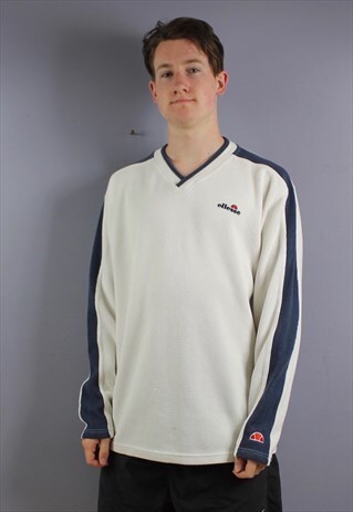 VINTAGE ELLESSE SWEATSHIRT JUMPER IN WHITE WITH EMBROIDERED