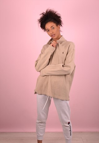 BEIGE RALPH LAUREN 1/4 ZIP JUMPER GJ4363