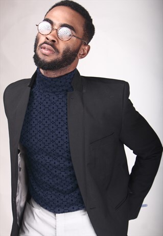 NAVY BLUE VINE TURTLENECK