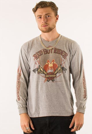 VINTAGE 90S GREY HARLEY DAVIDSON LONGSLEEVE T-SHIRT TEE