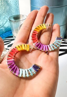 Rainbow Rafia Hoop Earrings