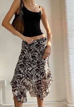 Vintage Y2k Mesh Midi Skirt Asymmetric Fairy Brown Boho