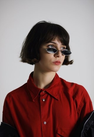 SILVER MIRROR SUMMER 90S Y2K SLIM SUNGLASSES SHADES