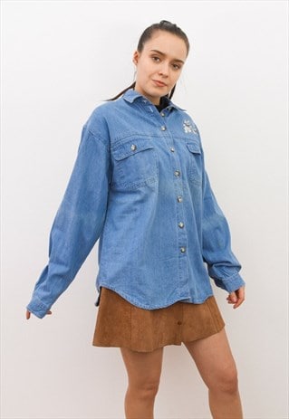 VINTAGE L DENIM TRACHTEN OVERSIZED EMBROIDERED SHIRT