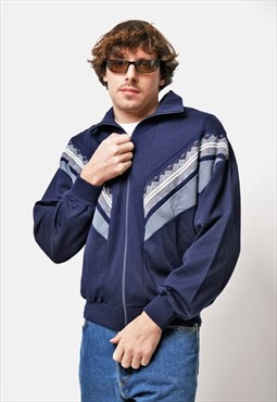 Retro track jacket men's navy blue 80s 90s style vintage