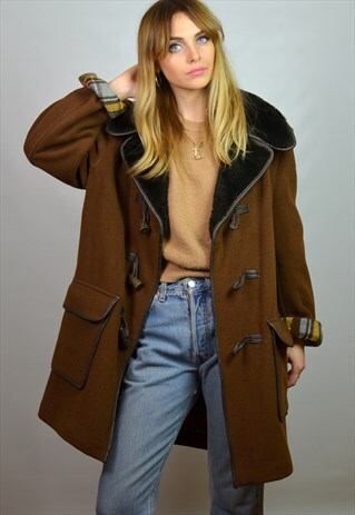 VINTAGE BROWN & BLACK OVERSIZE DUFFLE COAT