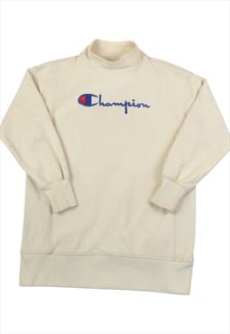 Vintage Champion Roll Neck Sweatshirt Cream Ladies XL