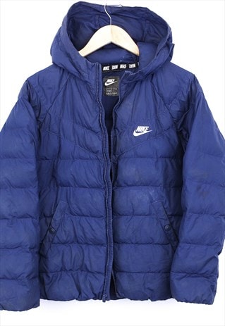 Vintage Nike Puffer Jacket Navy Hooded With Chest Logo 