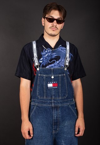 90'S DENIM - WHITE TOMMY HILFIGER STRAPS - OVERALL DUNGAREE