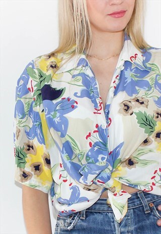 VINTAGE 80'S DAISY FLORAL PATTERNED BLOUSE