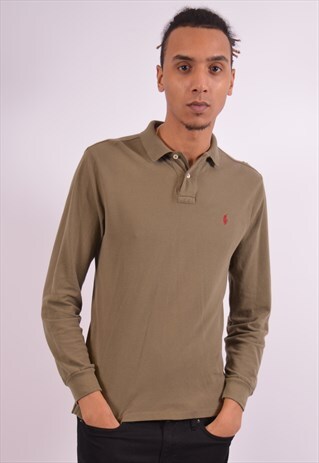 VINTAGE POLO RALPH LAUREN POLO SHIRT LONG SLEEVE KHAKI