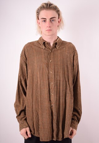 NAUTICA MENS VINTAGE FLANNEL SHIRT XXL BROWN 90S