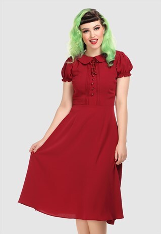 GIANNINA COLLARED VINTAGE STYLE SKATER MIDI DRESS